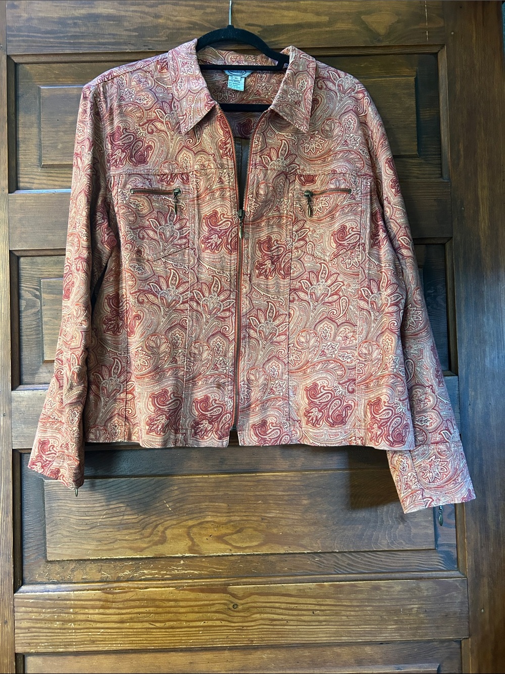 Paisley Zip-Front Blazer Jacket in Rose-Tan